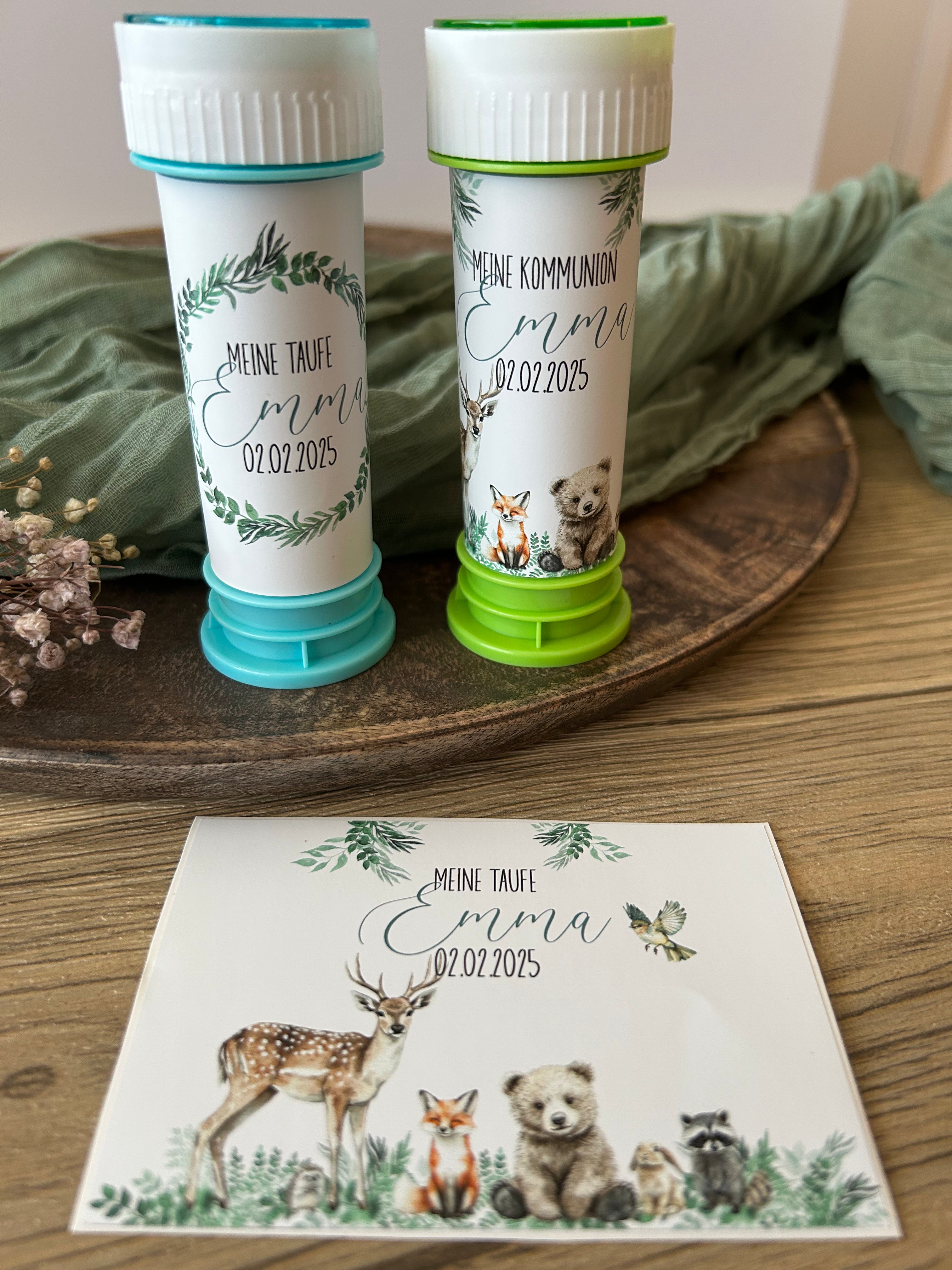 Waldtiere | Gastgeschenk Taufe | Personalisierte Seifenblasen