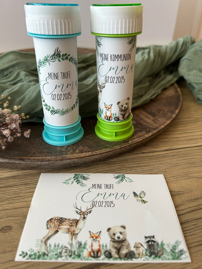 Waldtiere | Gastgeschenk Taufe | Personalisierte Seifenblasen