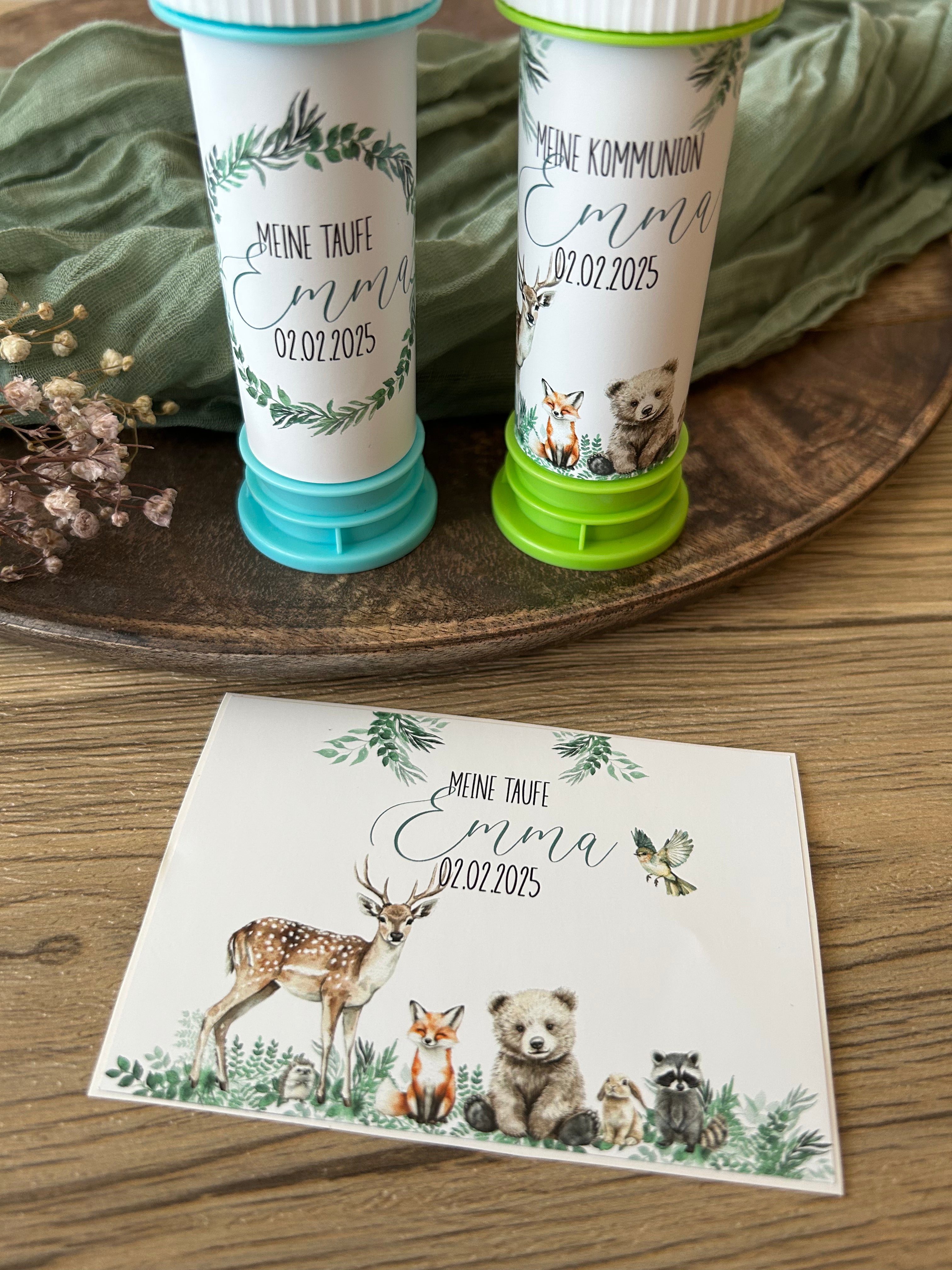Waldtiere | Gastgeschenk Taufe | Personalisierte Seifenblasen