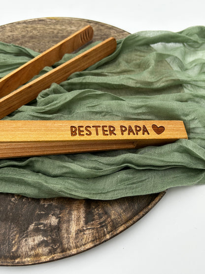 Best Dad/Grandpa | Cherry wood grill tongs with personalized engraving 