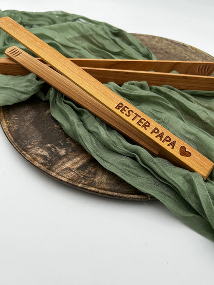 Best Dad/Grandpa | Cherry wood grill tongs with personalized engraving 