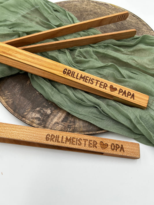 Grillmeister Papa/Opa | Grillzange aus Kirschholz mit Wunschgravur