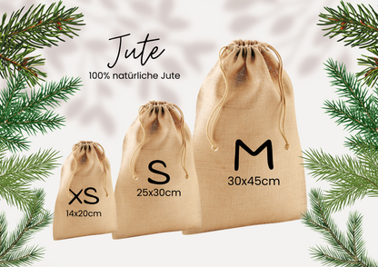 Personalisiertes Nikolaus Säckchen aus Baumwolle/Jute – Geschenkbeutel für Kinder – Nachhaltige Verpackung – Nikolausbeutel mit Name