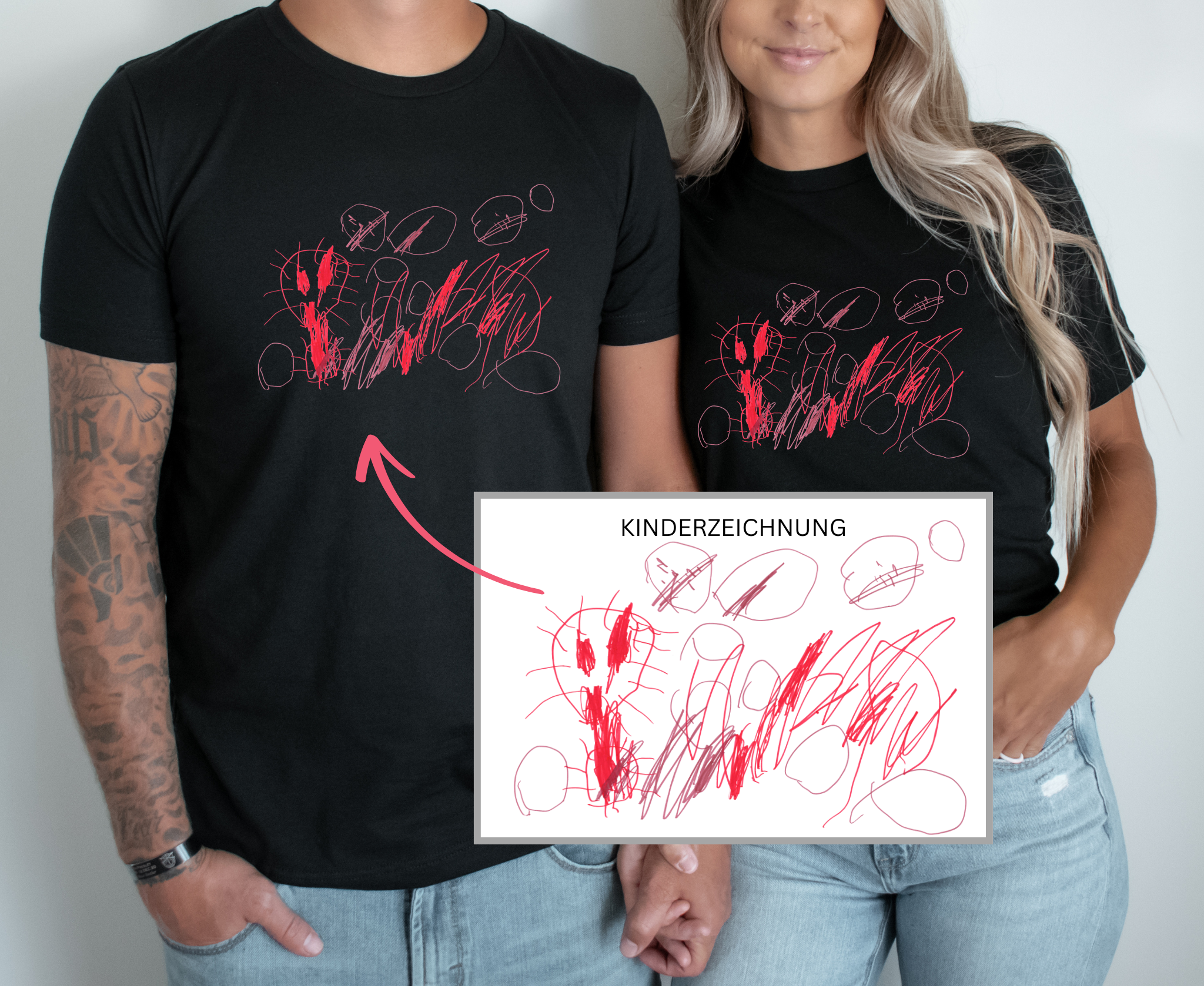 ﻿﻿Personalisierte Kinderzeichnung T-Shirt – Geschenk für Mama & Papa – Bio Baumwolle Shirt mit Zeichnung – Vatertags- & Muttertagsgeschenk