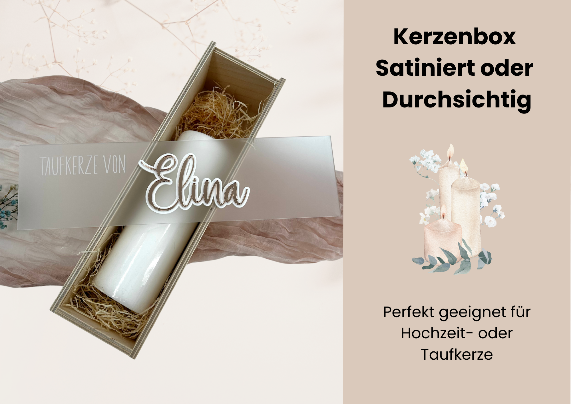 Kerzenbox Satiniert/Durchsichtig | Taufe & Hochzeit