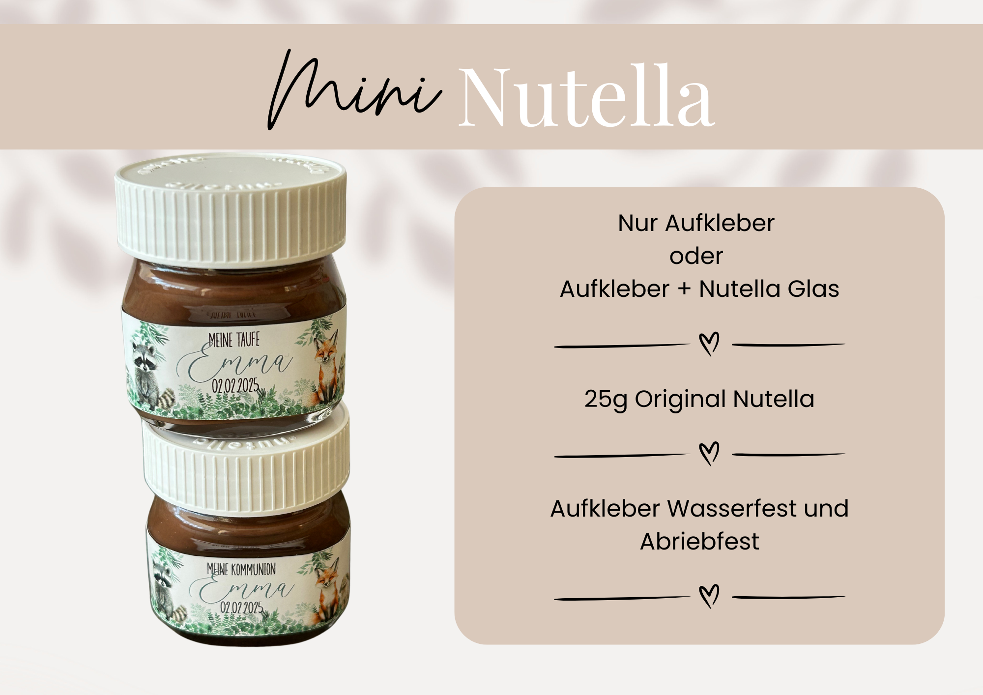Mini Nutella Aufkleber | Waldtiere