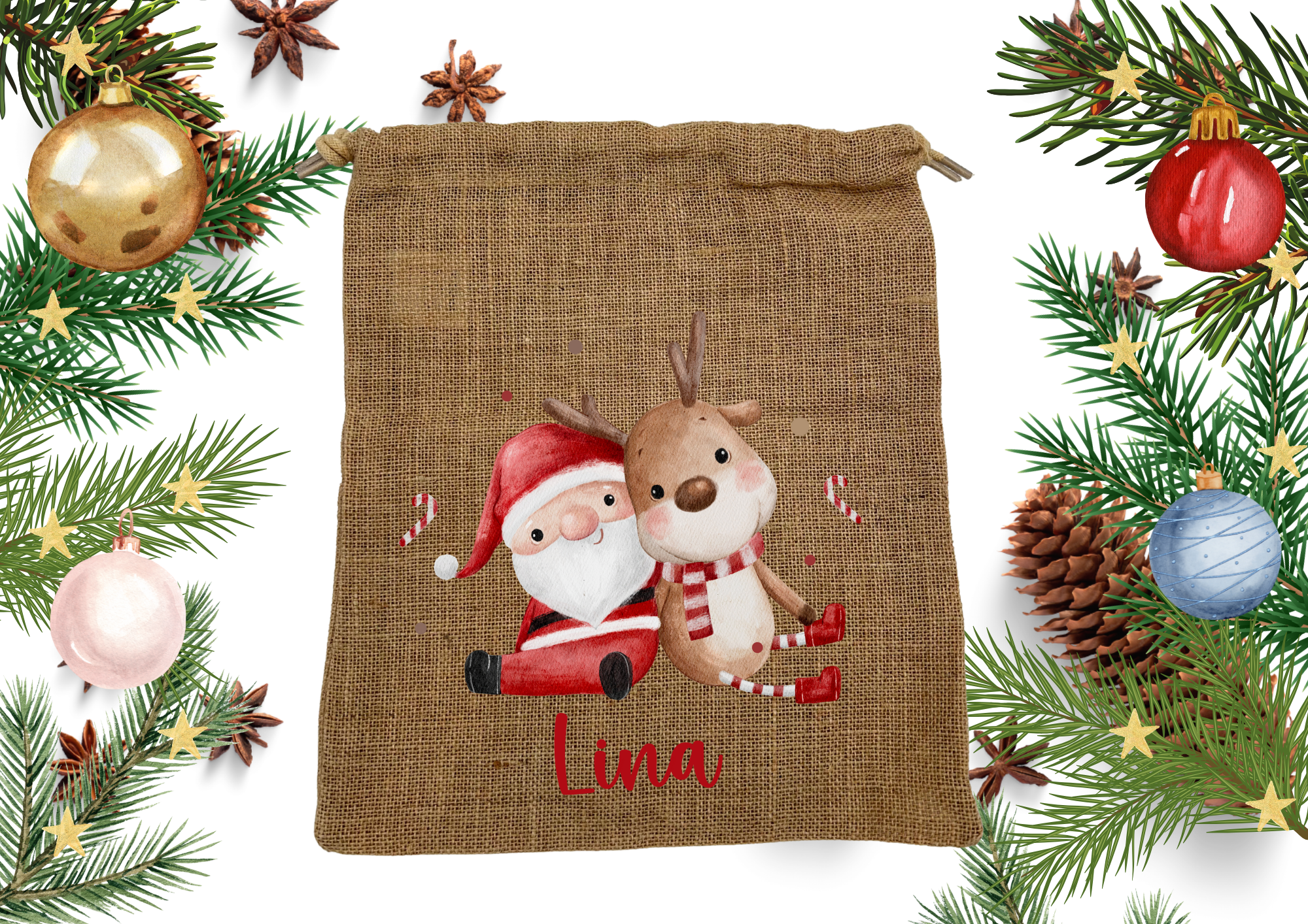 Personalisiertes Nikolaus Säckchen aus Baumwolle/Jute – Geschenkbeutel für Kinder – Nachhaltige Verpackung – Nikolausbeutel mit Name