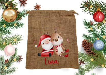 Personalisiertes Nikolaus Säckchen aus Baumwolle/Jute – Geschenkbeutel für Kinder – Nachhaltige Verpackung – Nikolausbeutel mit Name