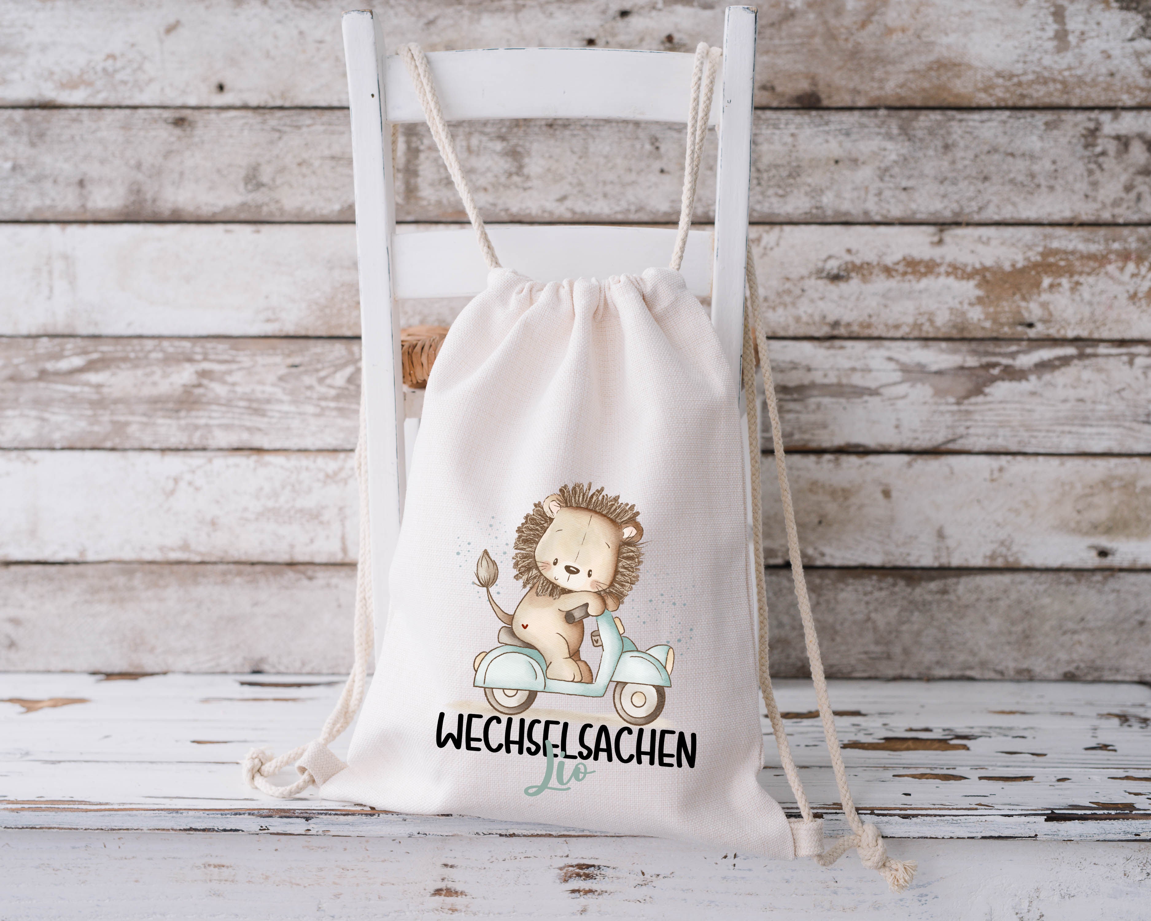 Wechselkleidung Beutel mit Name – Stofftasche Kita & Kindergarten | Leo on Tour