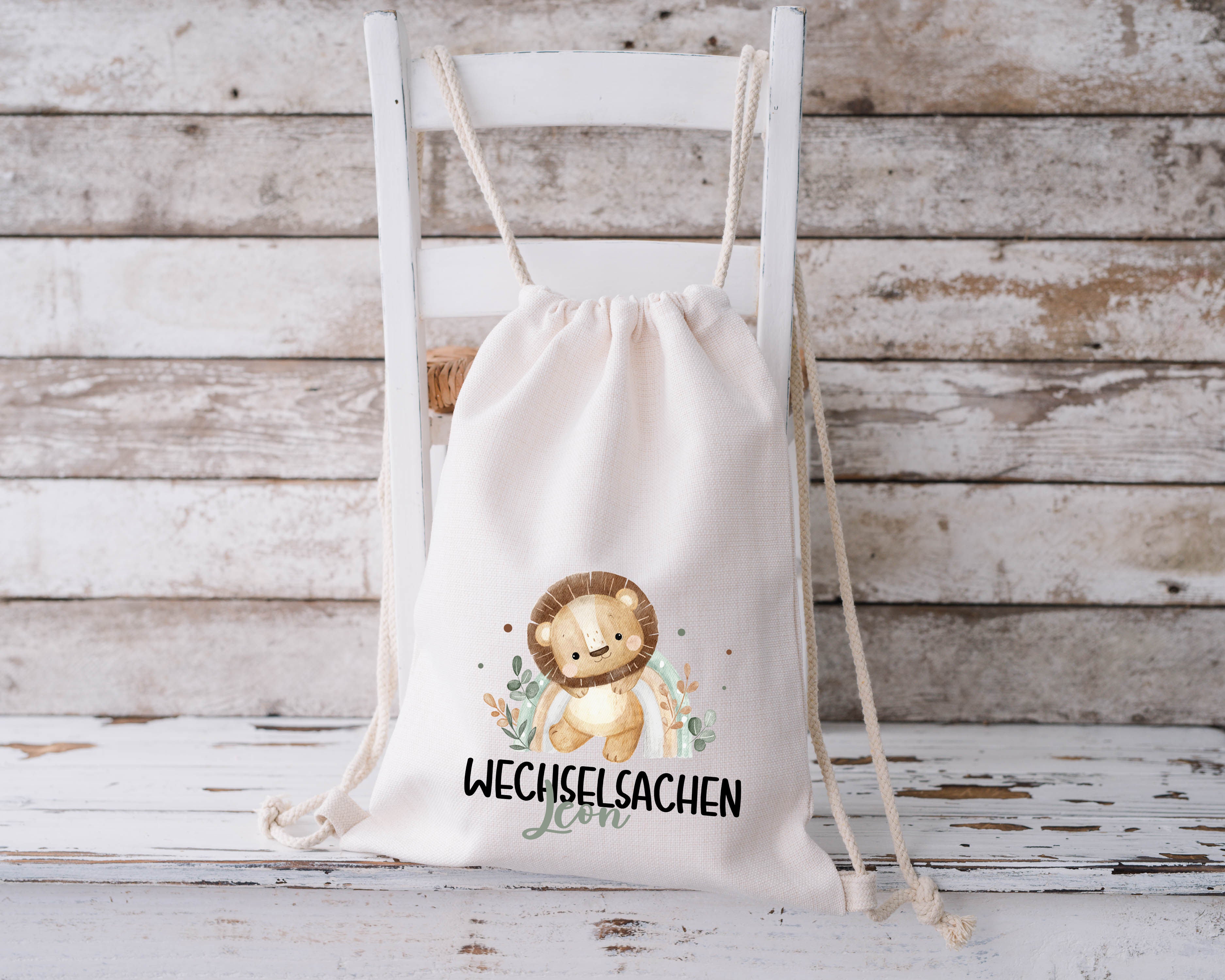 Wechselkleidung Beutel mit Name – Stofftasche Kita & Kindergarten | Löwe