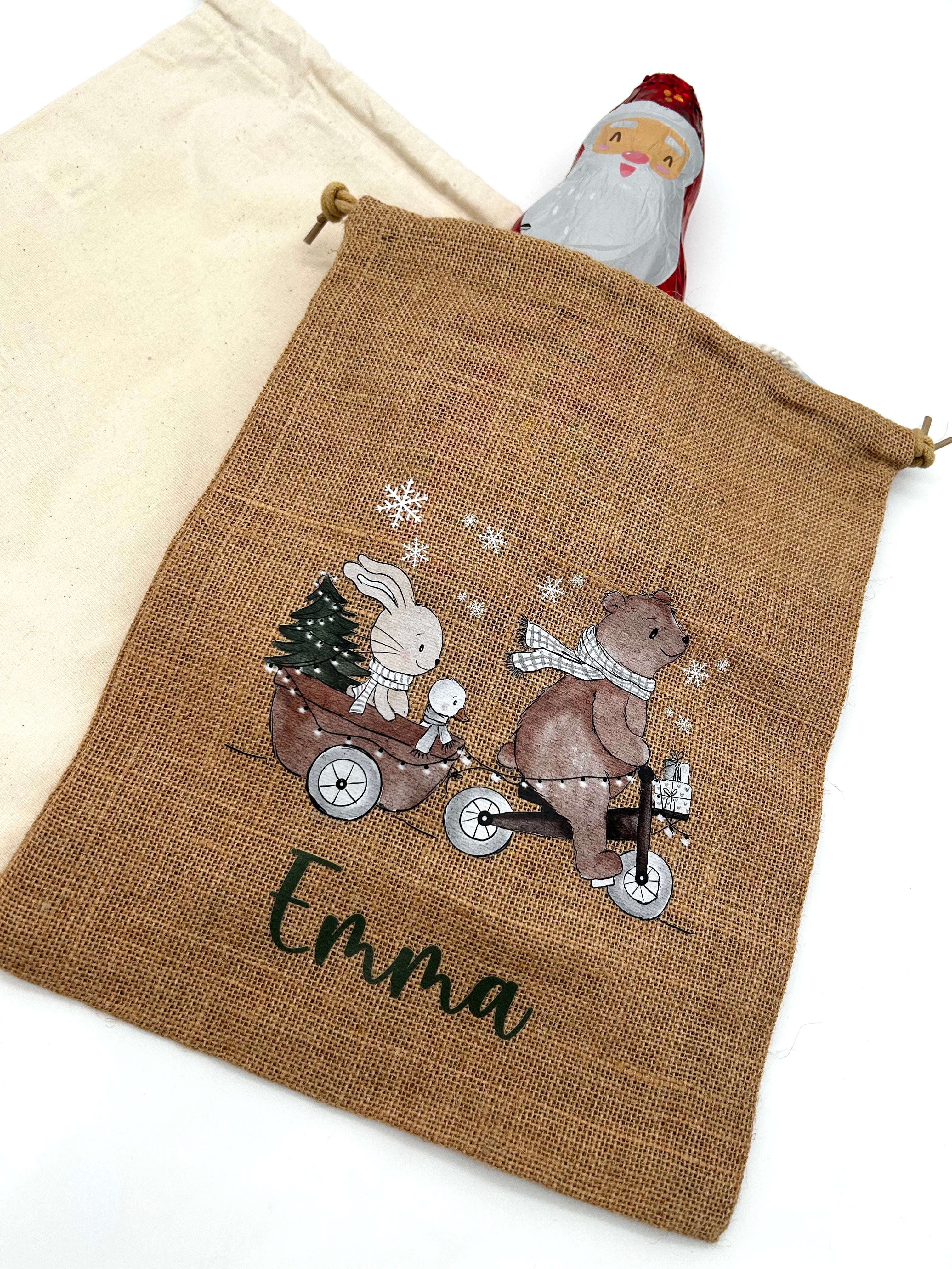 Personalisiertes Nikolaus Säckchen aus Baumwolle/Jute – Geschenkbeutel für Kinder – Nachhaltige Verpackung – Nikolausbeutel mit Name