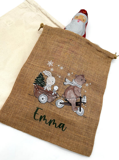 Personalisiertes Nikolaus Säckchen aus Baumwolle/Jute – Geschenkbeutel für Kinder – Nachhaltige Verpackung – Nikolausbeutel mit Name