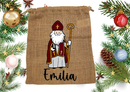 Personalisiertes Nikolaus Säckchen aus Baumwolle/Jute – Geschenkbeutel für Kinder – Nachhaltige Verpackung – Nikolausbeutel mit Name