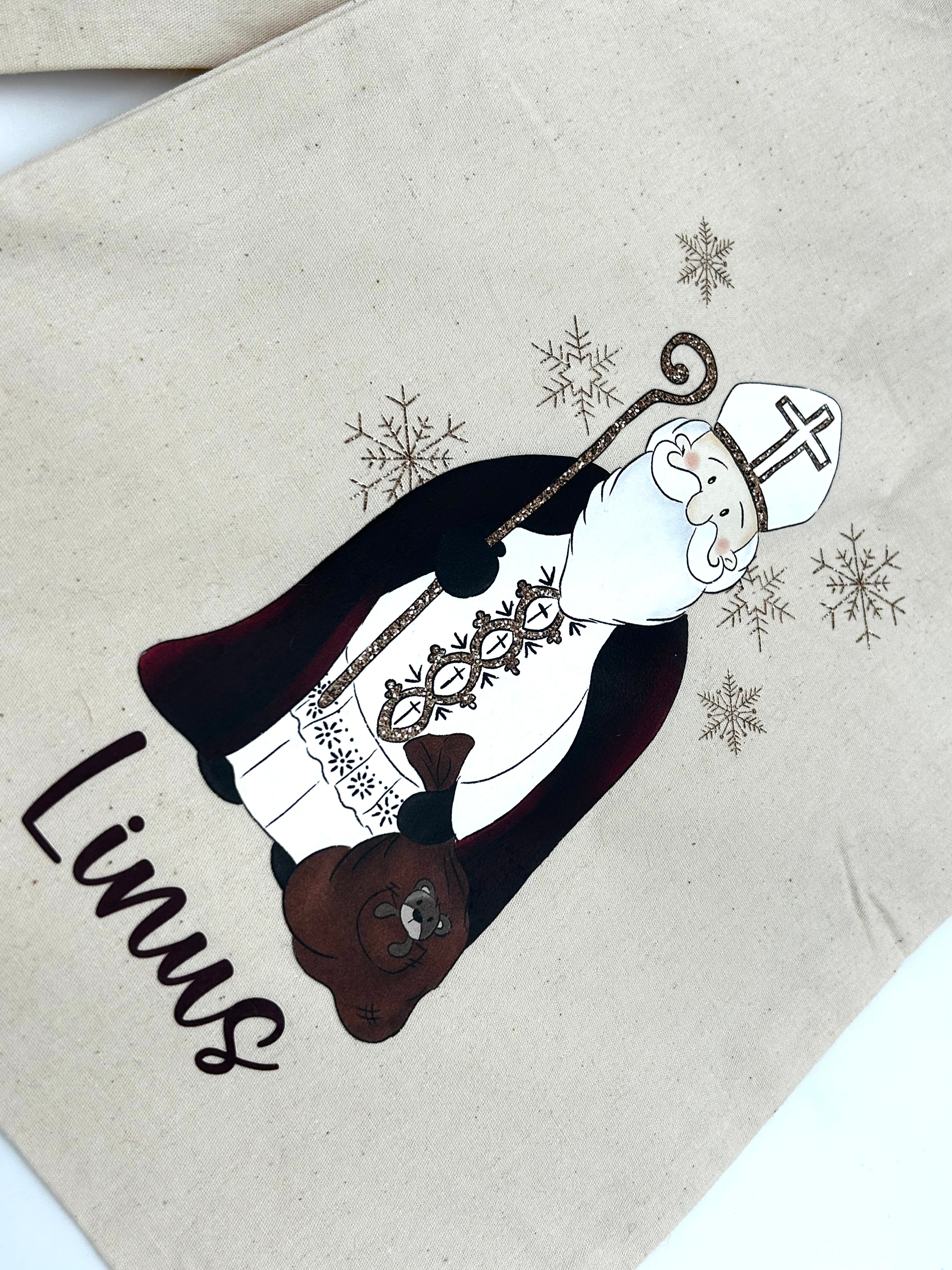 Personalisiertes Nikolaus Säckchen aus Baumwolle/Jute – Geschenkbeutel für Kinder – Nachhaltige Verpackung – Nikolausbeutel mit Name
