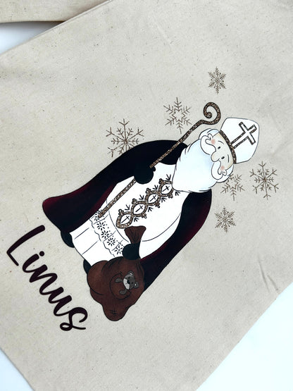 Personalisiertes Nikolaus Säckchen aus Baumwolle/Jute – Geschenkbeutel für Kinder – Nachhaltige Verpackung – Nikolausbeutel mit Name
