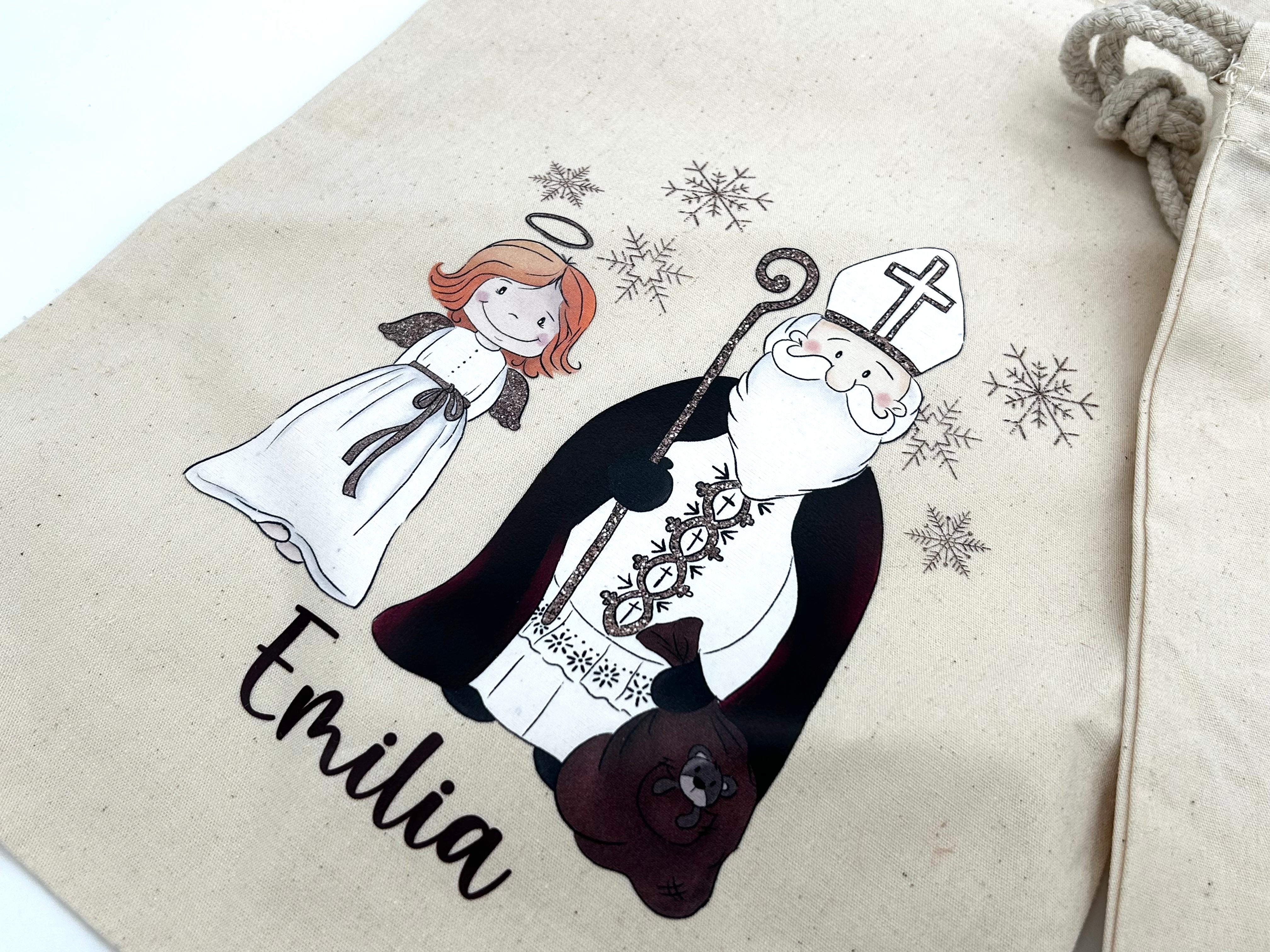 Personalisiertes Nikolaus Säckchen aus Baumwolle/Jute – Geschenkbeutel für Kinder – Nachhaltige Verpackung – Nikolausbeutel mit Name