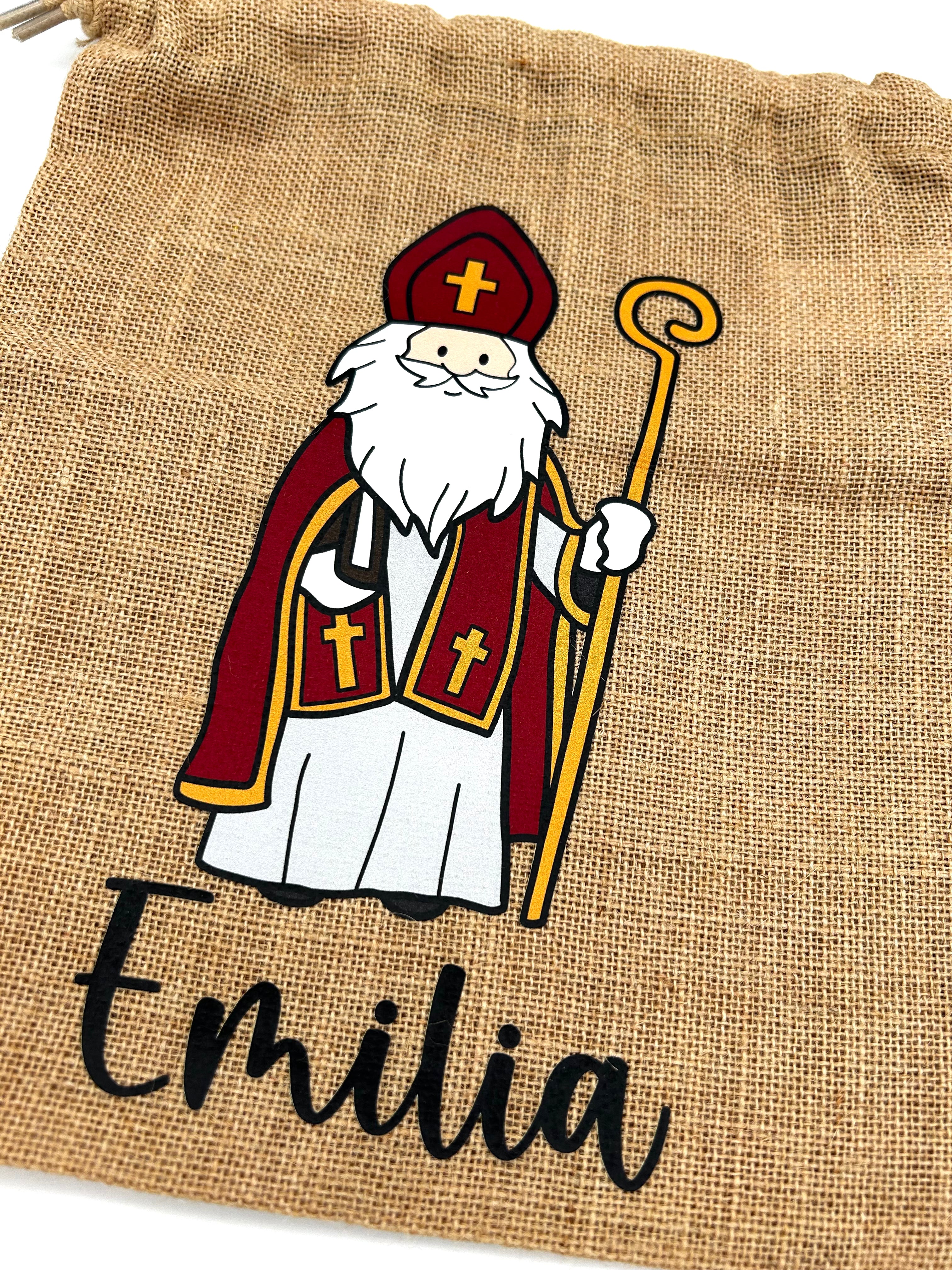 Personalisiertes Nikolaus Säckchen aus Baumwolle/Jute – Geschenkbeutel für Kinder – Nachhaltige Verpackung – Nikolausbeutel mit Name