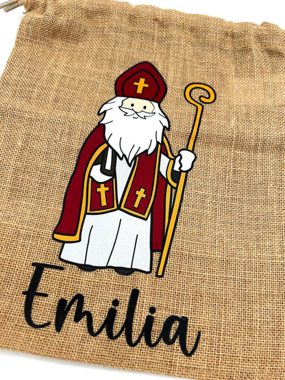 Personalisiertes Nikolaus Säckchen aus Baumwolle/Jute – Geschenkbeutel für Kinder – Nachhaltige Verpackung – Nikolausbeutel mit Name