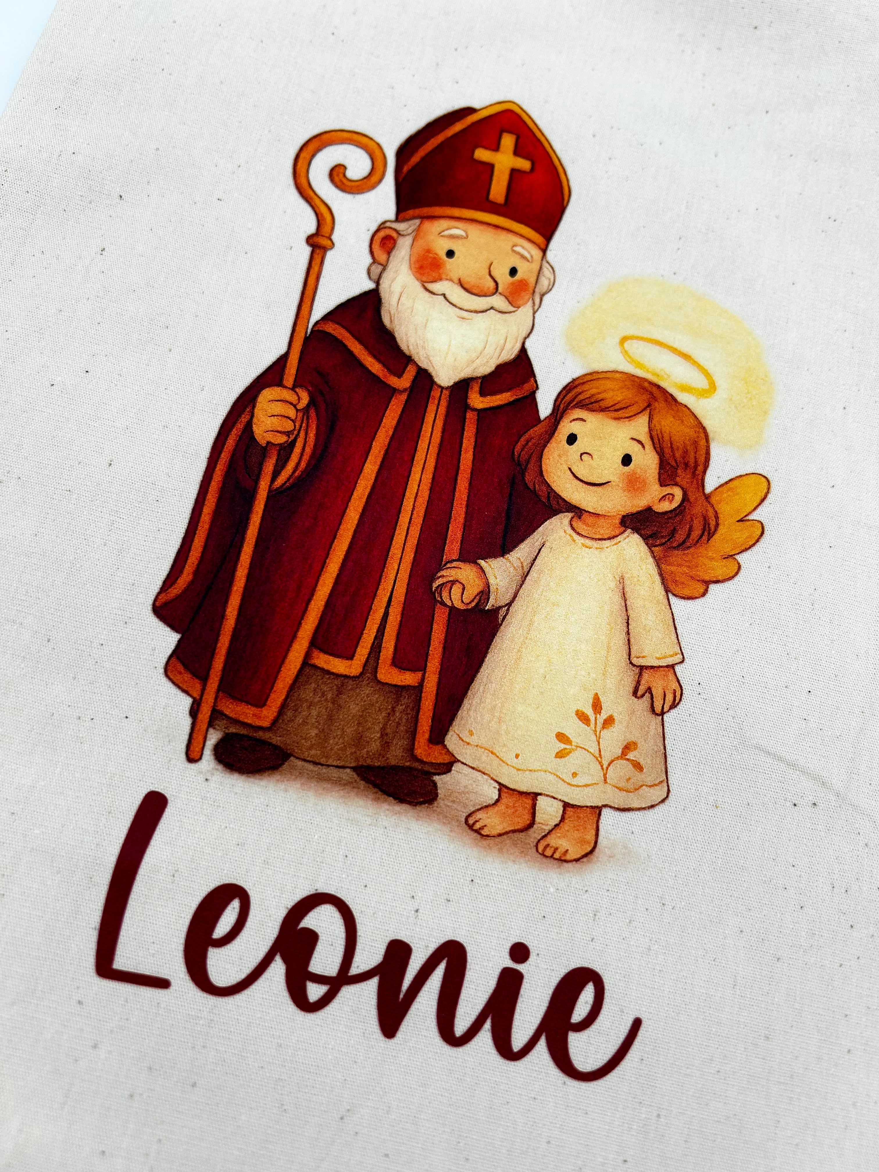 Personalisiertes Nikolaus Säckchen aus Baumwolle/Jute – Geschenkbeutel für Kinder – Nachhaltige Verpackung – Nikolausbeutel mit Name