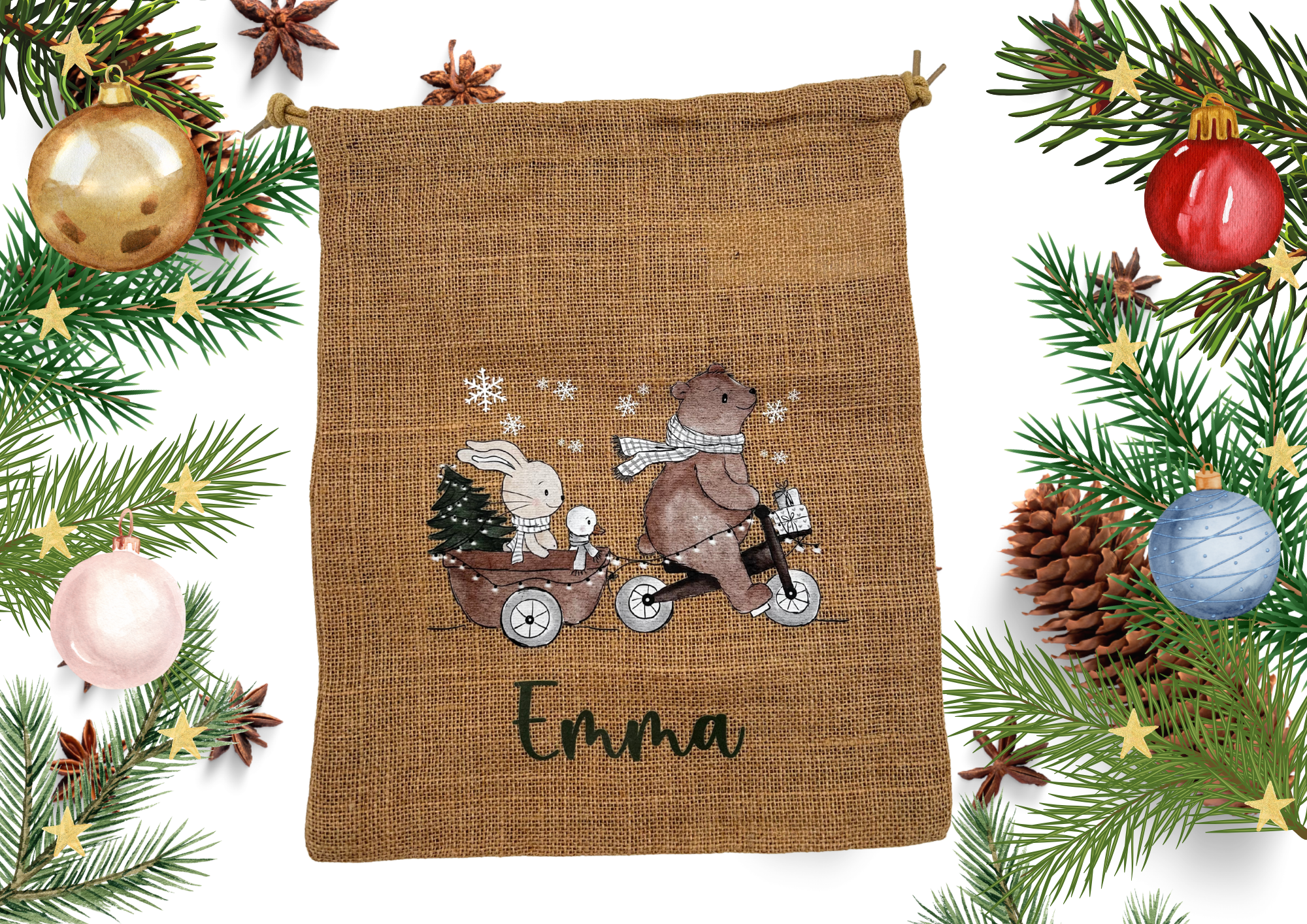 Personalisiertes Nikolaus Säckchen aus Baumwolle/Jute – Geschenkbeutel für Kinder – Nachhaltige Verpackung – Nikolausbeutel mit Name
