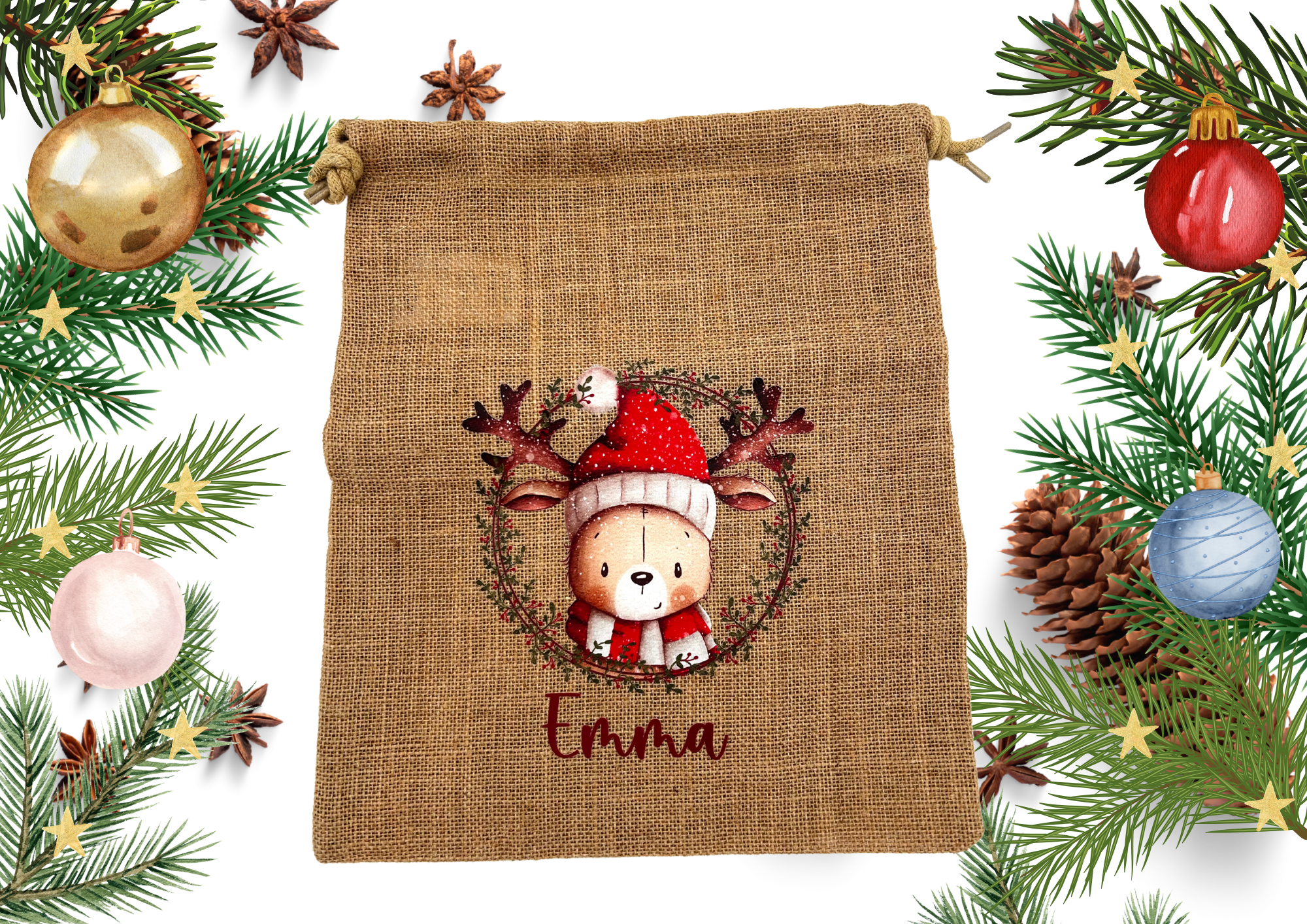 Personalisiertes Nikolaus Säckchen aus Baumwolle/Jute – Geschenkbeutel für Kinder – Nachhaltige Verpackung – Nikolausbeutel mit Name