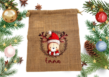 Personalisiertes Nikolaus Säckchen aus Baumwolle/Jute – Geschenkbeutel für Kinder – Nachhaltige Verpackung – Nikolausbeutel mit Name