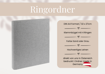 Personalisierter Ringordner zur Geburt – DIN A4 Dokumentenordner für Babyunterlagen – Geschenk zur Geburt, Taufe, Schwangerschaft – Leinen Ordner mit Name | 9