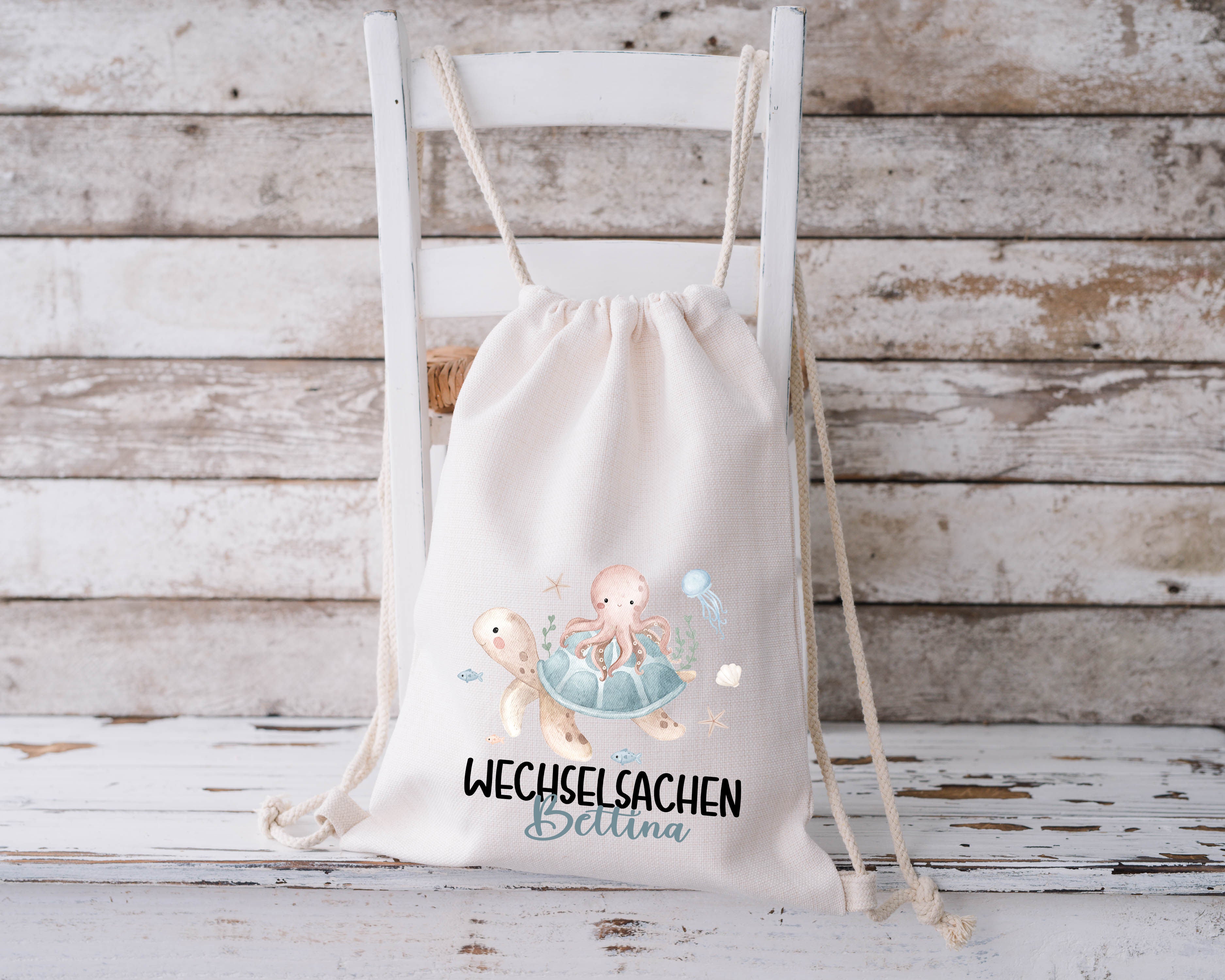 Wechselkleidung Beutel mit Name – Stofftasche Kita & Kindergarten | Schildkröte