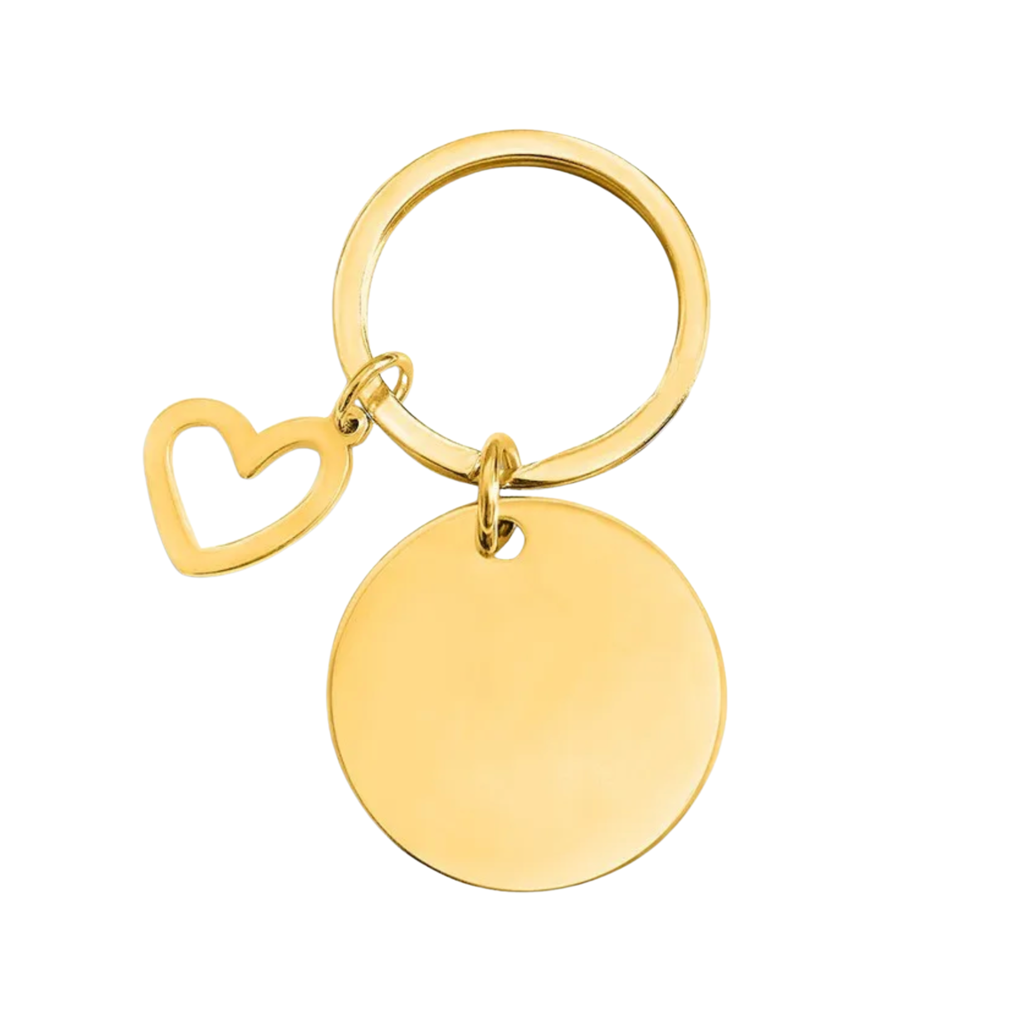 Schlüsselanhänger Rohling Edelstahl - rund mit Herz Gold
