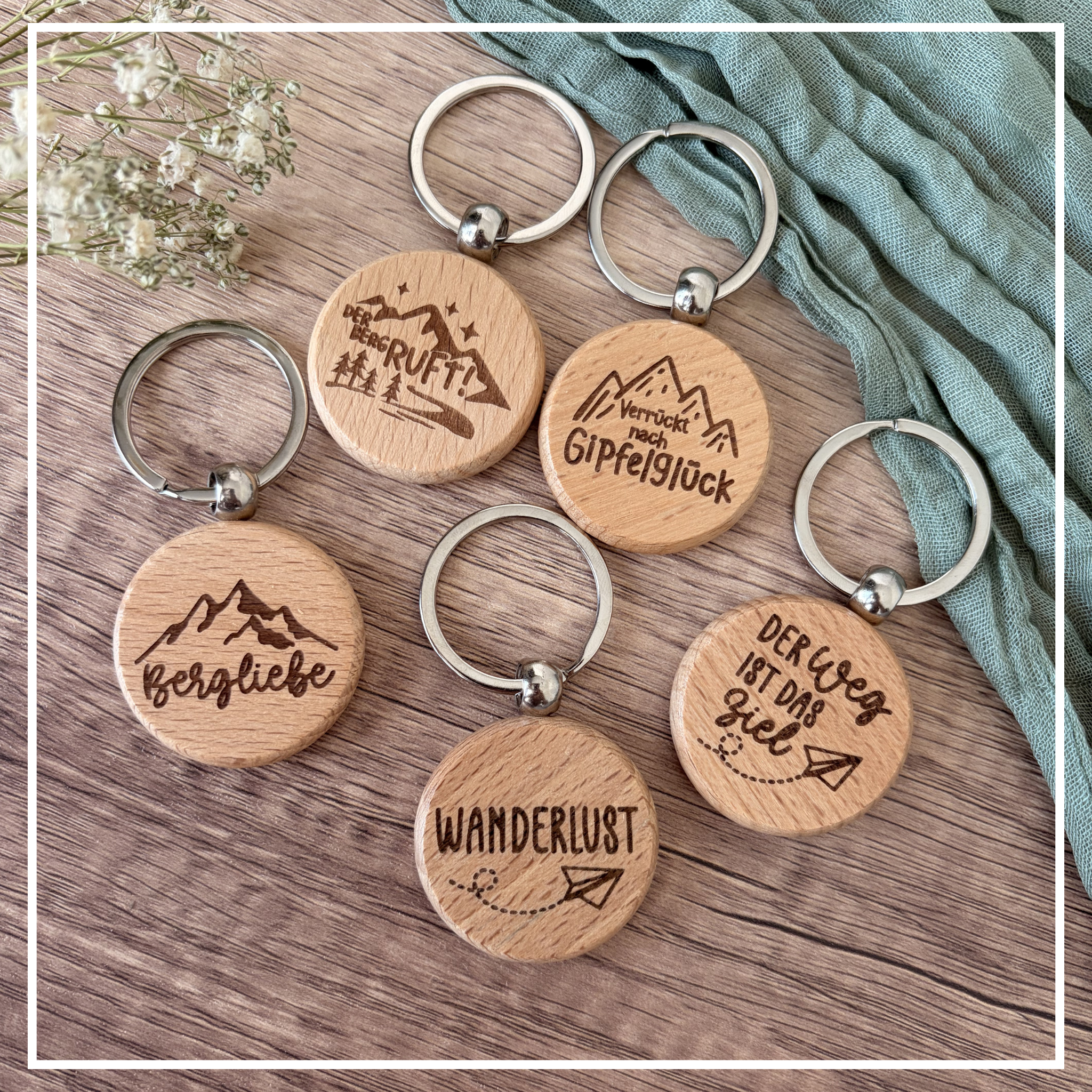 Wanderglück Schlüsselanhänger aus Holz