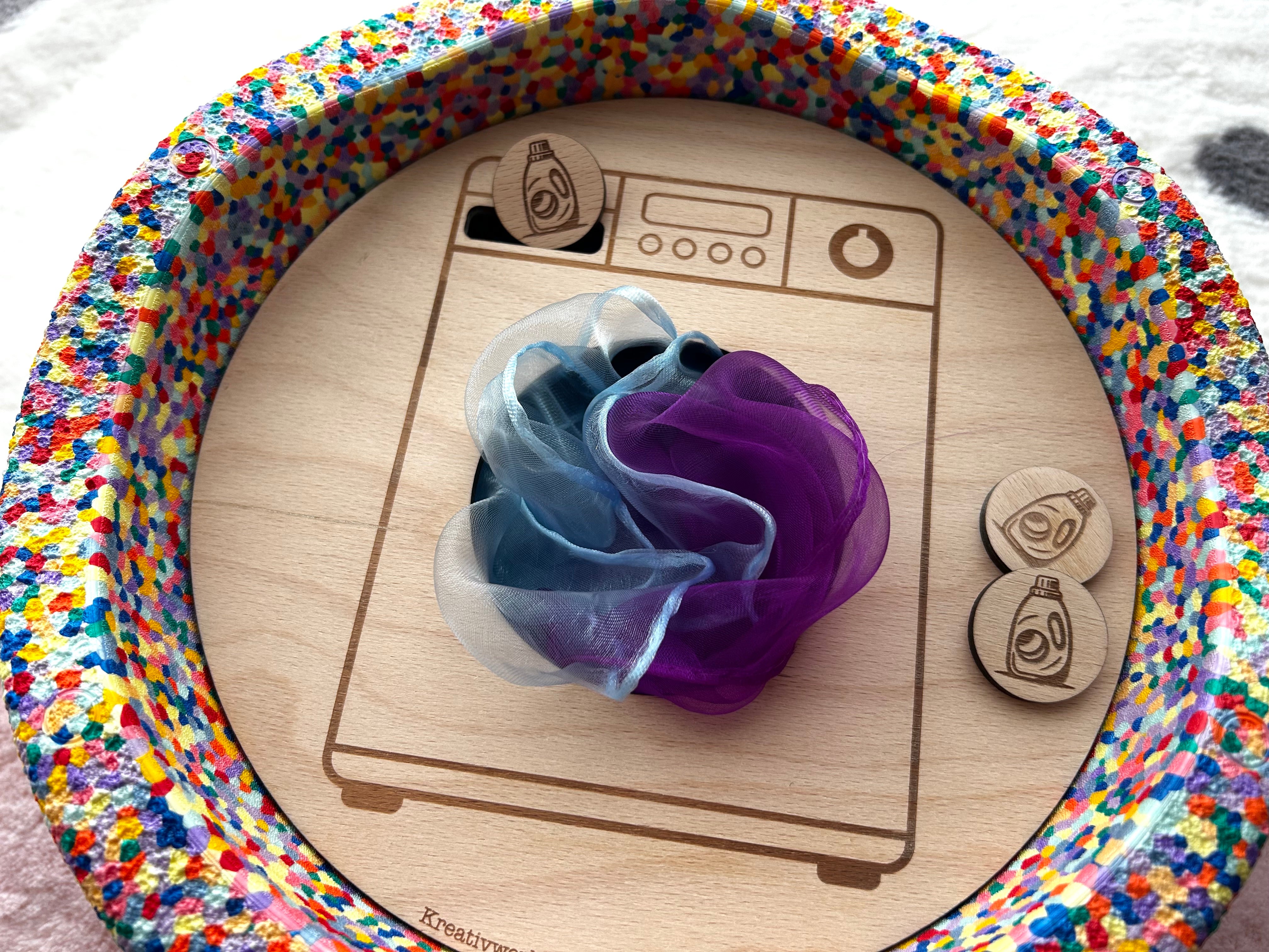 Waschmaschine | Aktivitätsplatte kompatibel mit Stapelstein® – Montessori inspiriertes Spielzeug aus Holz – Motorikspiel & Rollenspiel Zubehör – Kinder Lernspielzeug