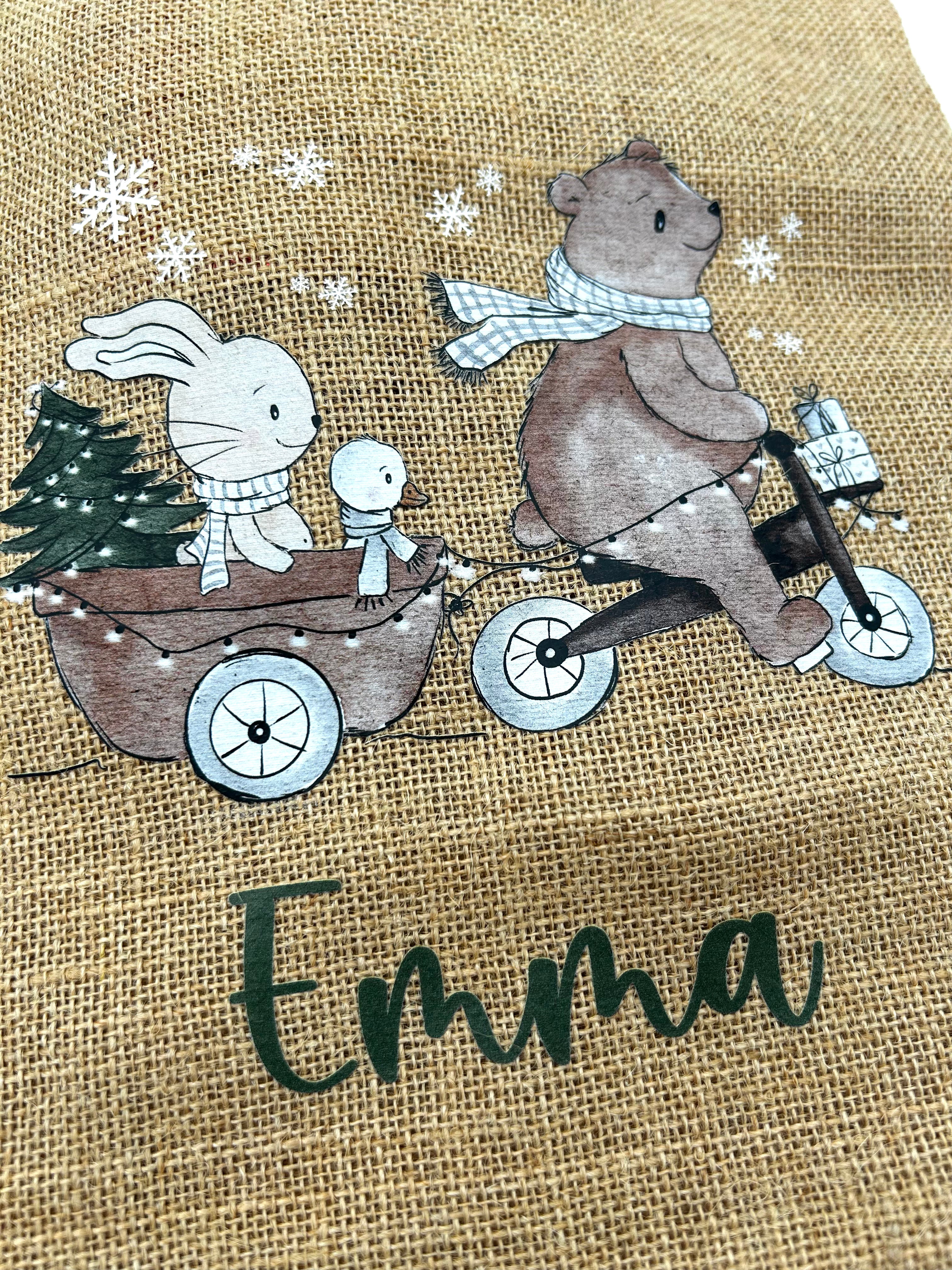 Personalisiertes Nikolaus Säckchen aus Baumwolle/Jute – Geschenkbeutel für Kinder – Nachhaltige Verpackung – Nikolausbeutel mit Name