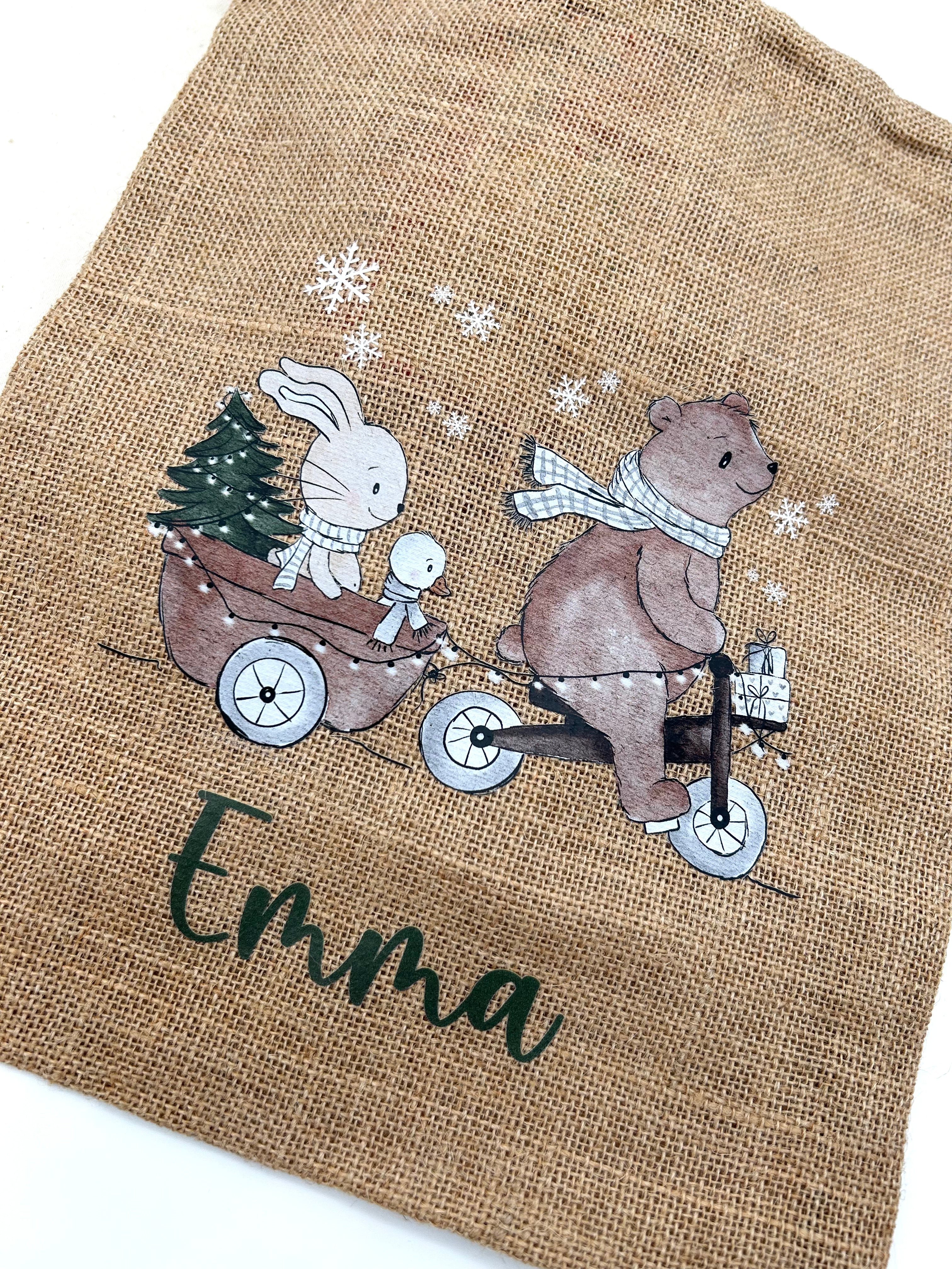 Personalisiertes Nikolaus Säckchen aus Baumwolle/Jute – Geschenkbeutel für Kinder – Nachhaltige Verpackung – Nikolausbeutel mit Name