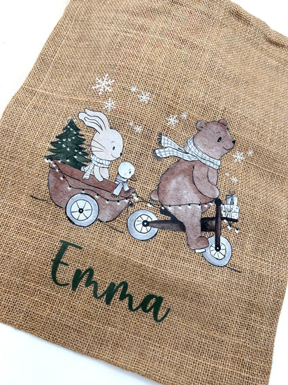 Personalisiertes Nikolaus Säckchen aus Baumwolle/Jute – Geschenkbeutel für Kinder – Nachhaltige Verpackung – Nikolausbeutel mit Name