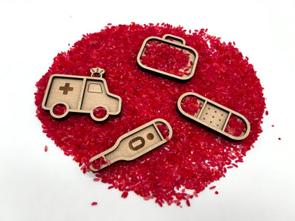 Arzt | Personalisierte Sensory Tray Schalen aus Holz | Montessori inspiriertes Spielzeug | Sensorik-Spiel für IKEA Flisat/Trofast | Holzspielzeug