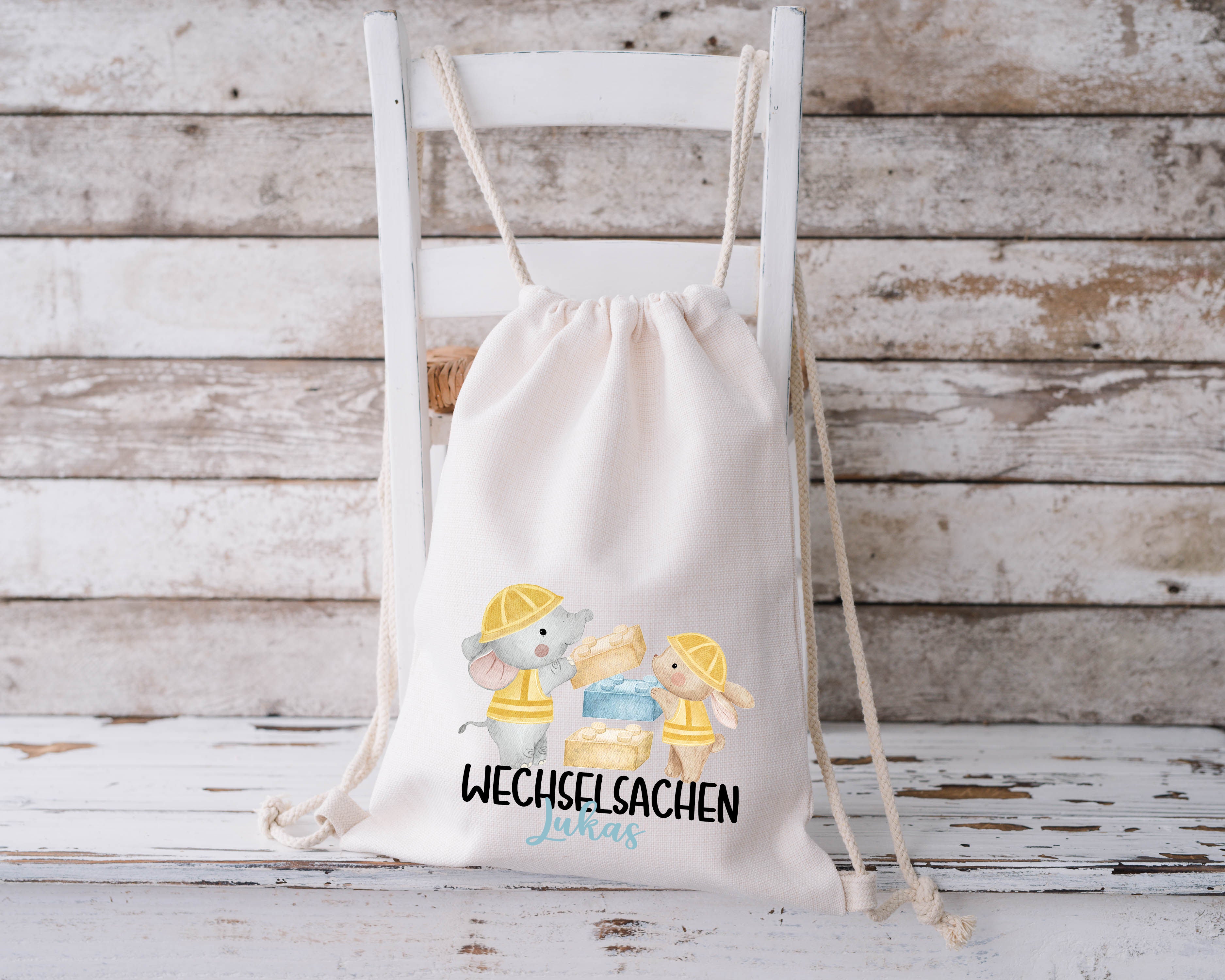 Wechselkleidung Beutel mit Name – Stofftasche Kita & Kindergarten | Bausteine