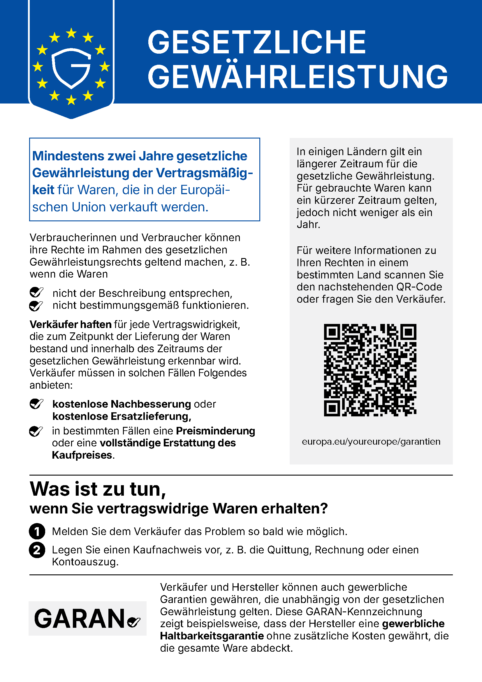 Gesetzliche Gewährleistung in der EU