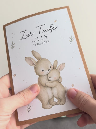 Taufgeschenk mit Perlenarmband im Pocketfold - Hase