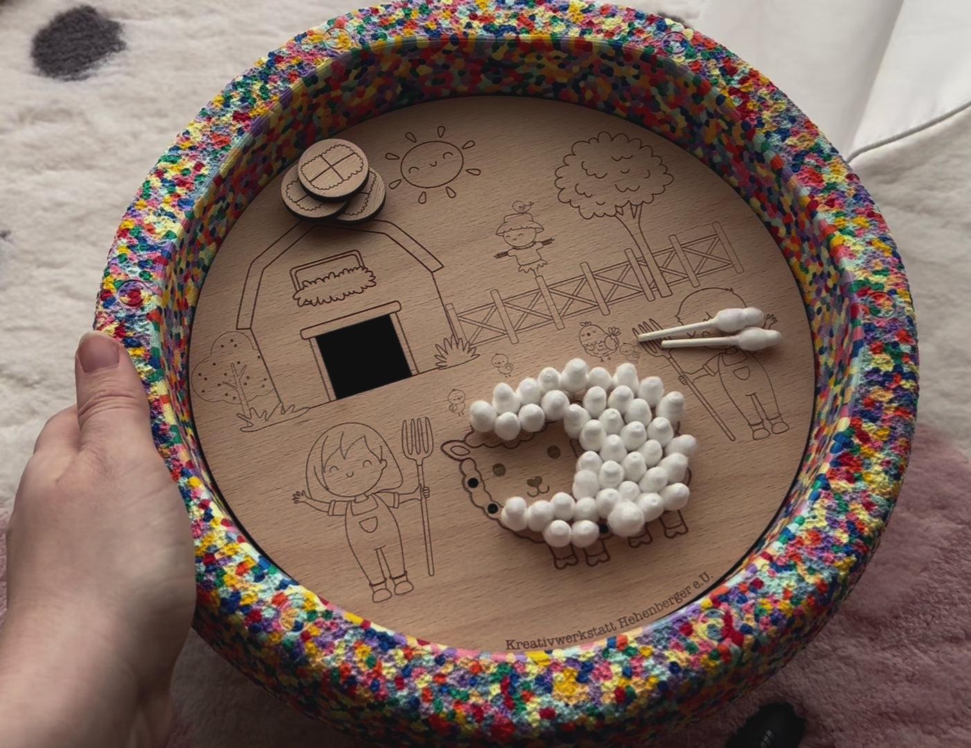 Bauernhof | Aktivitätsplatte kompatibel mit Stapelstein® – Montessori inspiriertes Spielzeug aus Holz – Motorikspiel & Rollenspiel Zubehör – Kinder Lernspielzeug