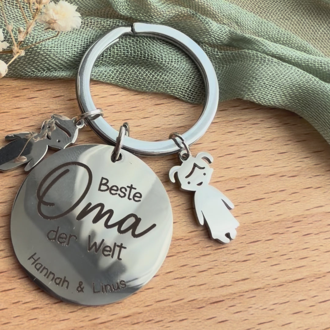 Personalisierter Schlüsselanhänger „Beste Mama/Oma“ mit Kindern