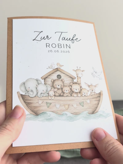 Taufgeschenk mit Perlenarmband im Pocketfold - Arche Noah