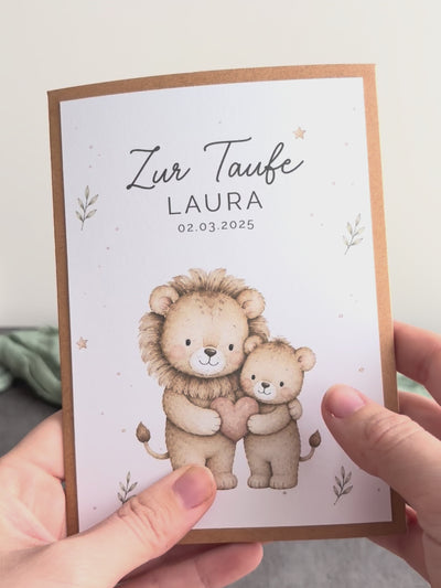 Taufgeschenk mit Perlenarmband im Pocketfold - Löwe
