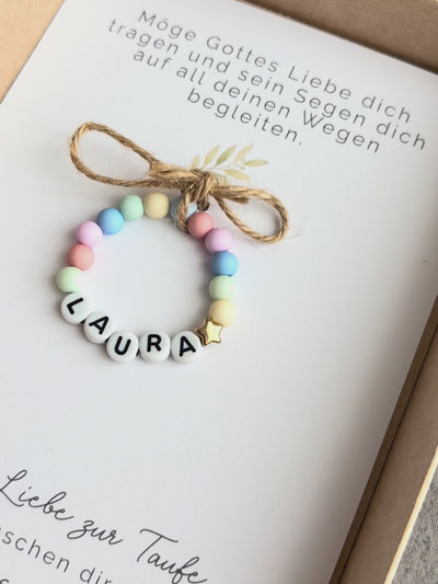 Geschenkbox zur Taufe mit Perlenarmband - Löwe