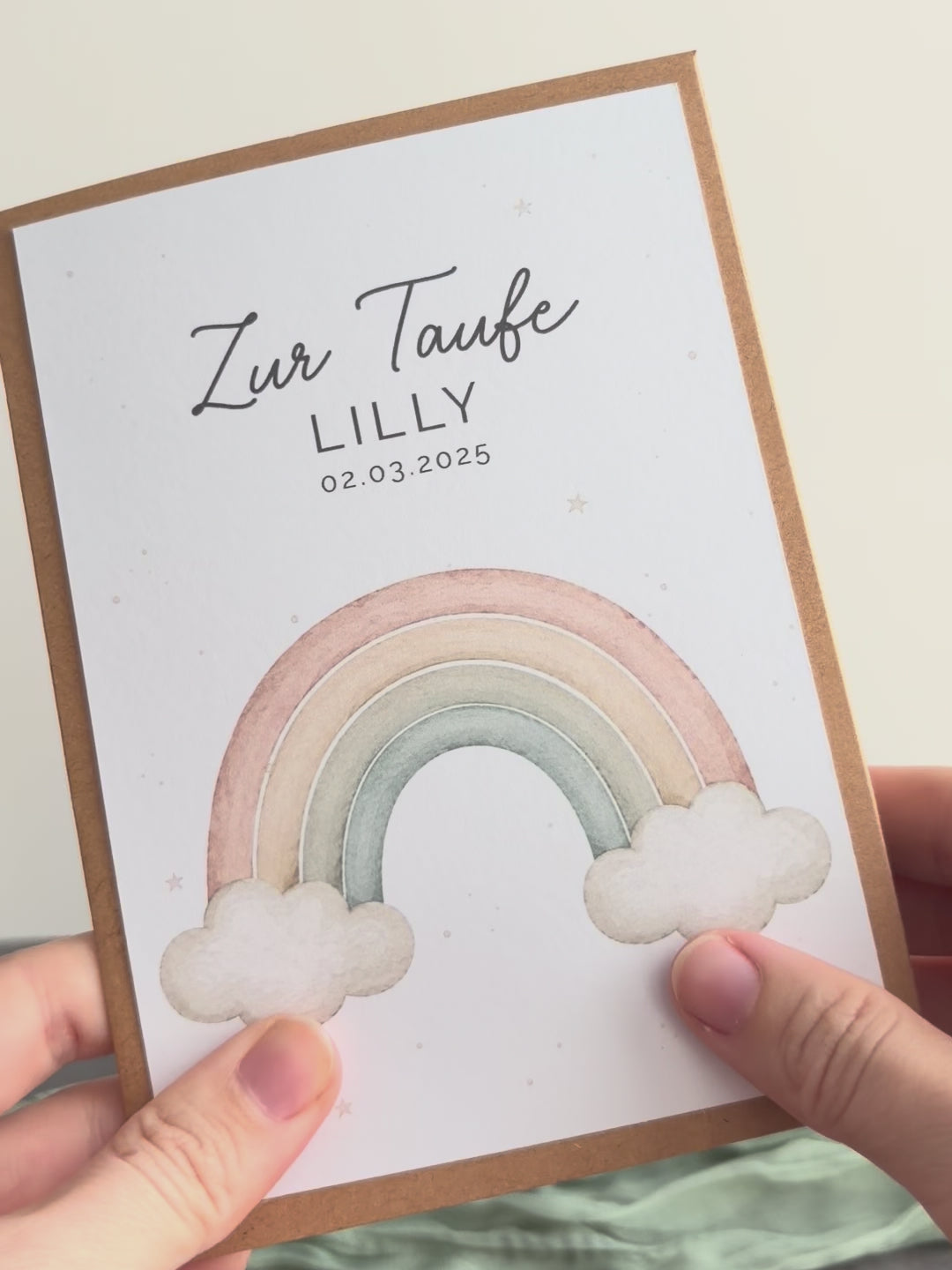 Taufgeschenk mit Perlenarmband im Pocketfold - Regenbogen