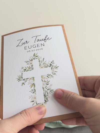 Taufgeschenk mit Perlenarmband im Pocketfold - Kreuz