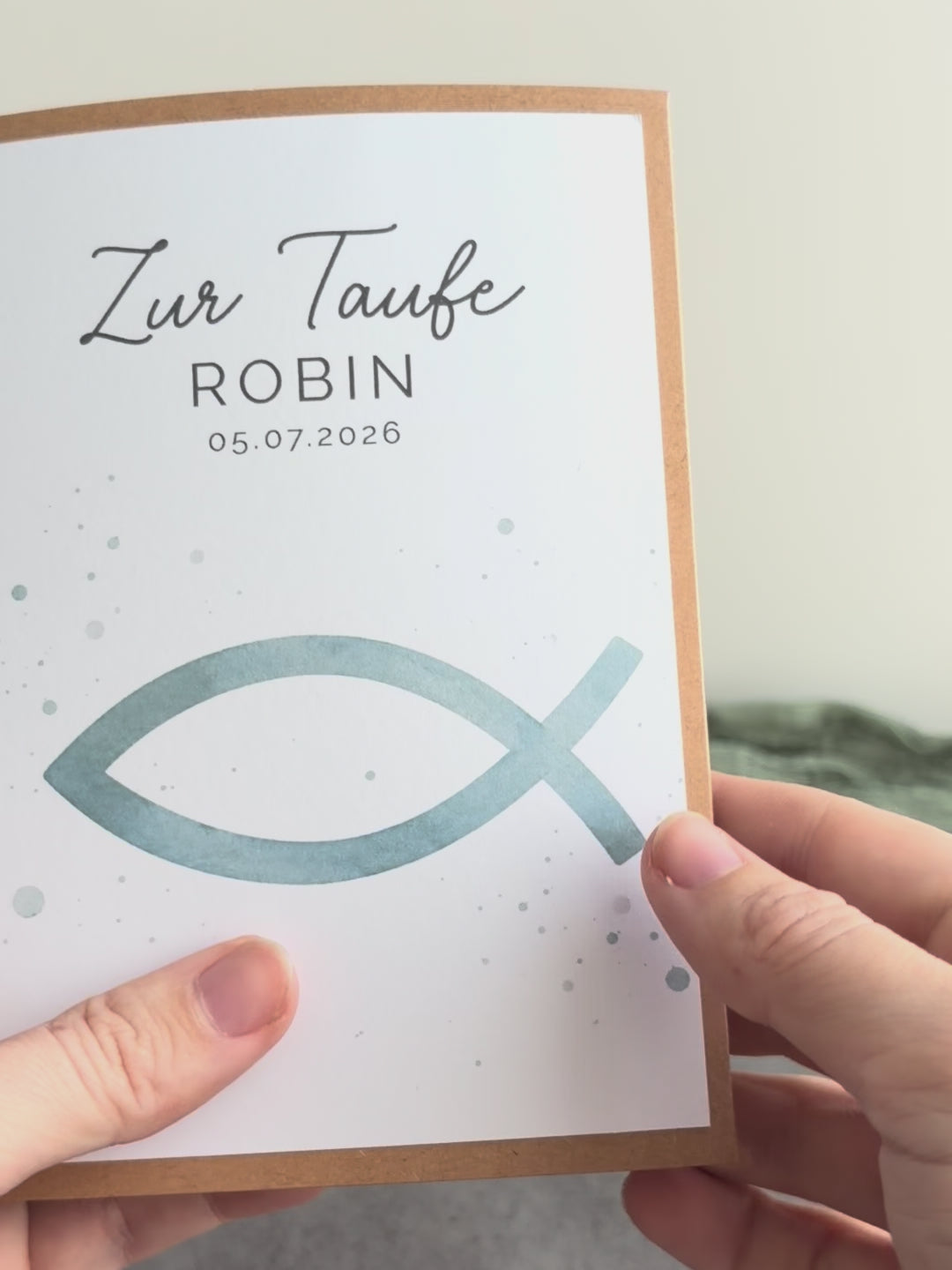 Taufgeschenk mit Perlenarmband im Pocketfold - Fisch